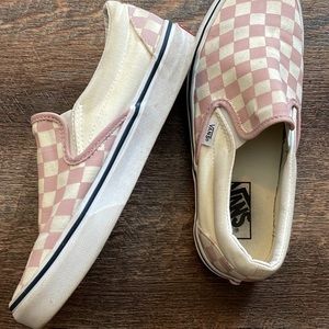 Vans white and pink check slip-on shoes, Women size 7.5.